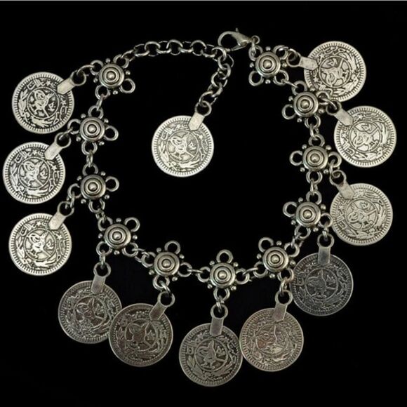 1pc Bohemian Style Flower Coin Pendant Ankle Silvery Bracelet - Picture 3 of 6